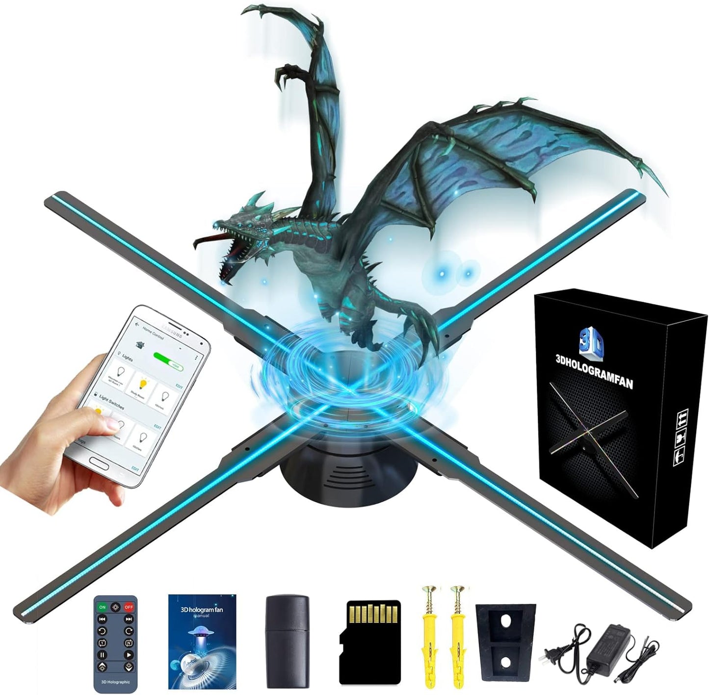 3D Hologram Fan, 18.1 Inch Hologram Fan Wifi Projector with 700 Video Library, Tabletop Holographic LED Ceiling Skylight Night Light for Halloween, Shop, Bar,Casino, Party Advertising Display